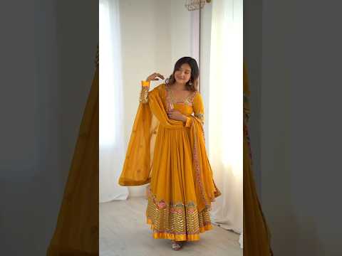 Yellow Georgette Embroidered Anarkali Suit with Dupatta and Bottom