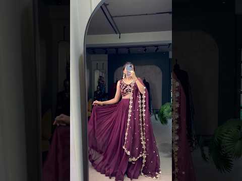 Purple Organza Silk Lehenga with Velvet Embroidered Blouse & Dupatta