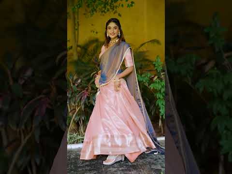 Aadhya Light Pink Dupion Silk Zari Weaving Half Saree Lehenga
