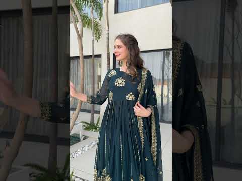 Emerald Green Georgette Zari and Sequins Embroidered Gown with Dupatta