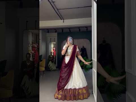 White Color Poly Cotton Chex Zari Weaving Work Half-Saree Lehenga