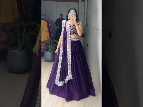 Tara Deep Purple Fendy Satin Silk Embroidered Lehenga Choli