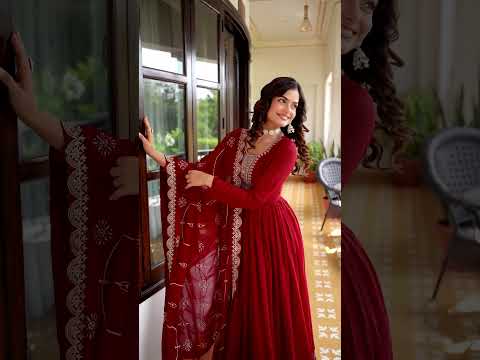 Mridula maroon faux blooming sequins embroidered gown with dupatta