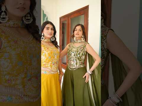 Stuti Olive Green Star Georgette Sequins Thread Embroidery Work Top Palazzo Set