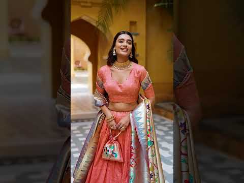 Shubhangi Peach Zari Weaving Work Silk Paithani Lehenga Choli Set