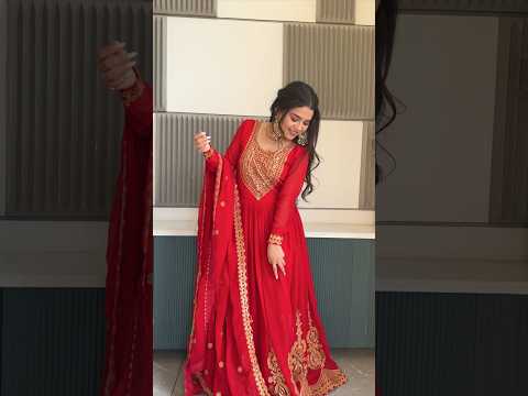 Red party wear gown with dupatta, Indian wedding dress, embroidered gown for women, full sleeve gown design—Trinaari stitched ethnic outfit.