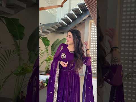 Royal Purple Georgette Zari and Sequins Embroidered Gown with Dupatta