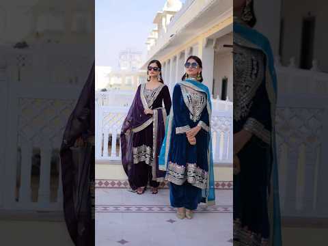 Arusha Teal Blue Velvet Sequins Zari Coding Thread Embroidered Kurti Set