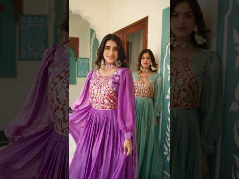 Ritu Sea Green Fendy Silk Sequins Thread Embroidery Work Gown with Dupatta