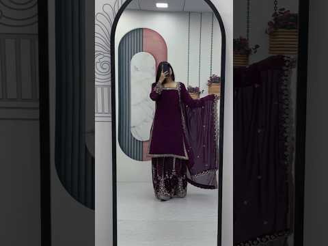 Aroa Purple Color Fox Georgette Embroidery Sequence Work Kurti Palazzo Set