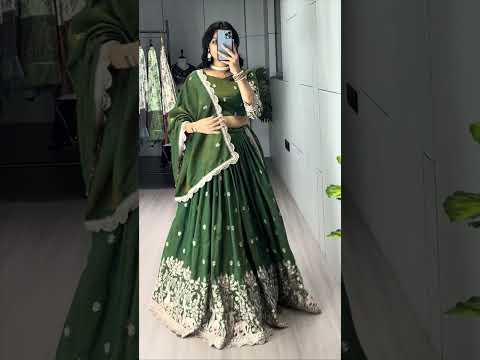 Dipa Olive Green Vichitra Silk Embroidered Lehenga Choli with Dupatta