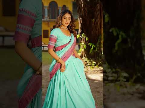 Swastika Sky Blue Color Pure Chanderi Thread Work Half Saree Lehenga