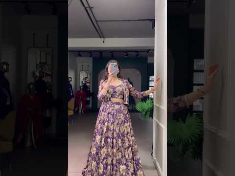 Ishita Purple Tasar Silk Floral Print Co-ord Set Lehenga with Koti
