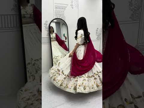 Vaidehi white vichitra silk embroidery work lehenga choli set