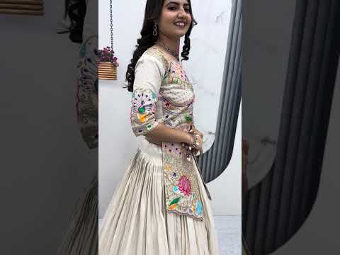 Neerja Off-White Color Cosmos Silk Embroidery Sequence Work Crop Top Lehenga Choli