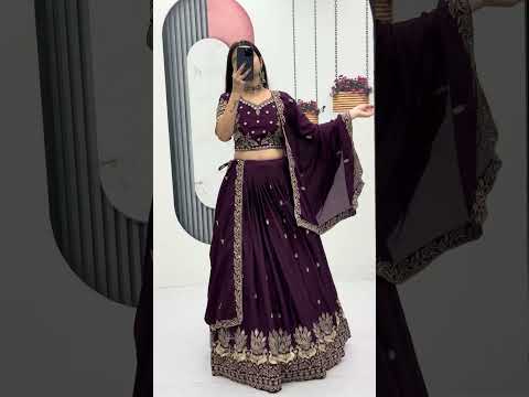 Bhanumati wine purple chinon embroidery work lehenga choli set