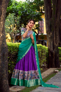 Avni Purple Color Aastha Silk Printed Zari Weaving Half Saree Lehenga