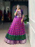 Purple Color Tasar Silk Leheriya Print Zari Weaving Lehenga with Blouse