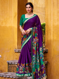 Purple Color Viscose Chanderi Kalamkari Print and Zari Weaving Saree