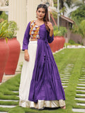 Purple Cotton Gamthi Work Mirror Embroidery Crop Top Lehenga Choli