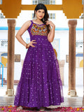 Purple Georgette Bandhani Print Real Mirror Gamthi Work Gown