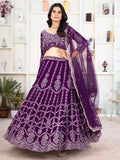 Purple georgette sequins embroidered lehenga choli with net dupatta