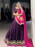 Purple Georgette Silk Lace Work Lehenga Choli with Dupatta