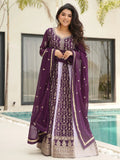 Purple Georgette Zari and Sequins Embroidered Gown with Dupatta