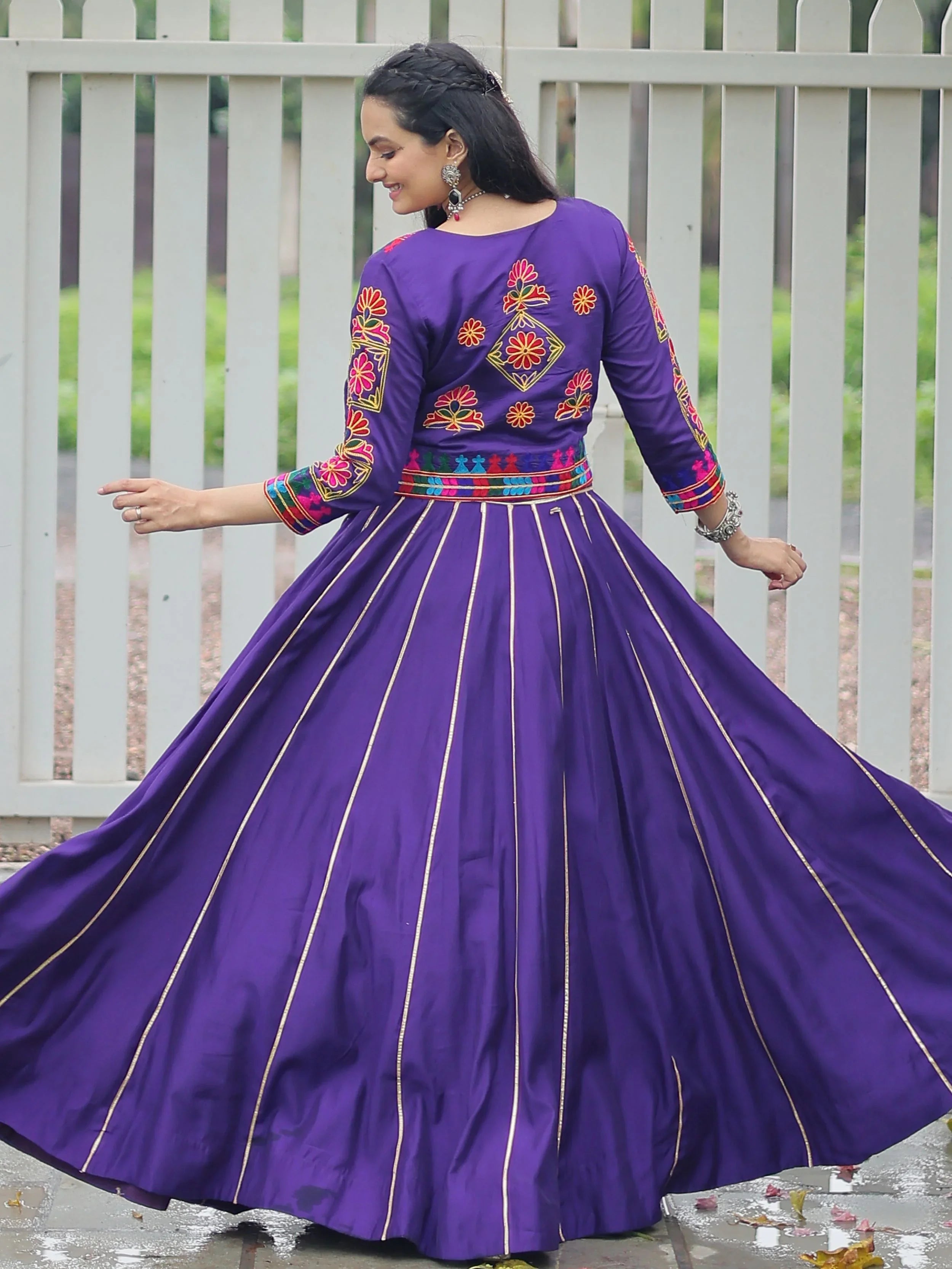 Purple Kutchi Gamthi Embroidered Gota Patti Lace Lehenga Choli With Koti