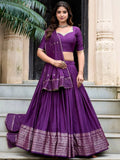 Purple Pure Chanderi Plain Zari Weaving Lehenga Choli