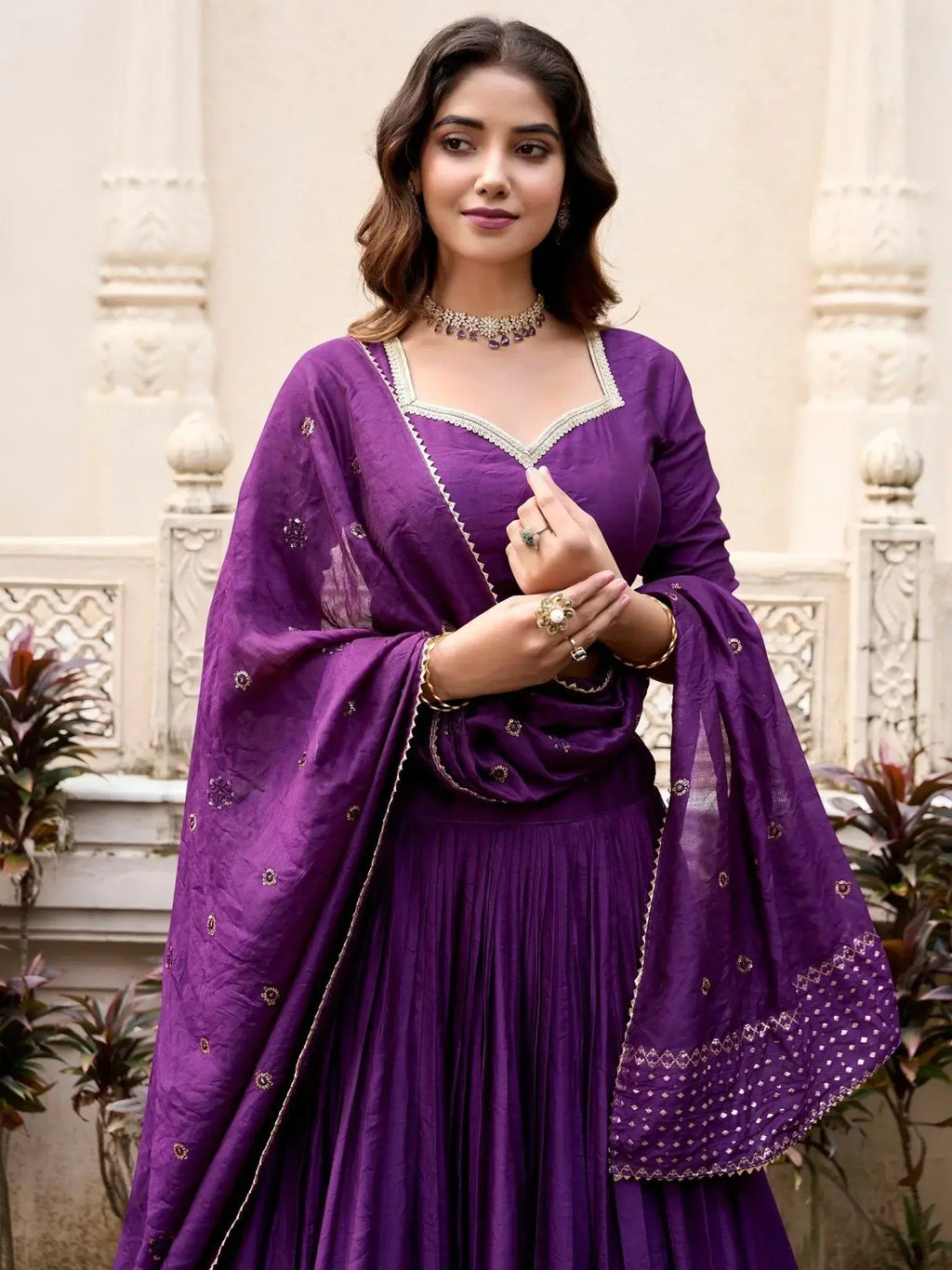 Purple Pure Chanderi Plain Zari Weaving Lehenga Choli