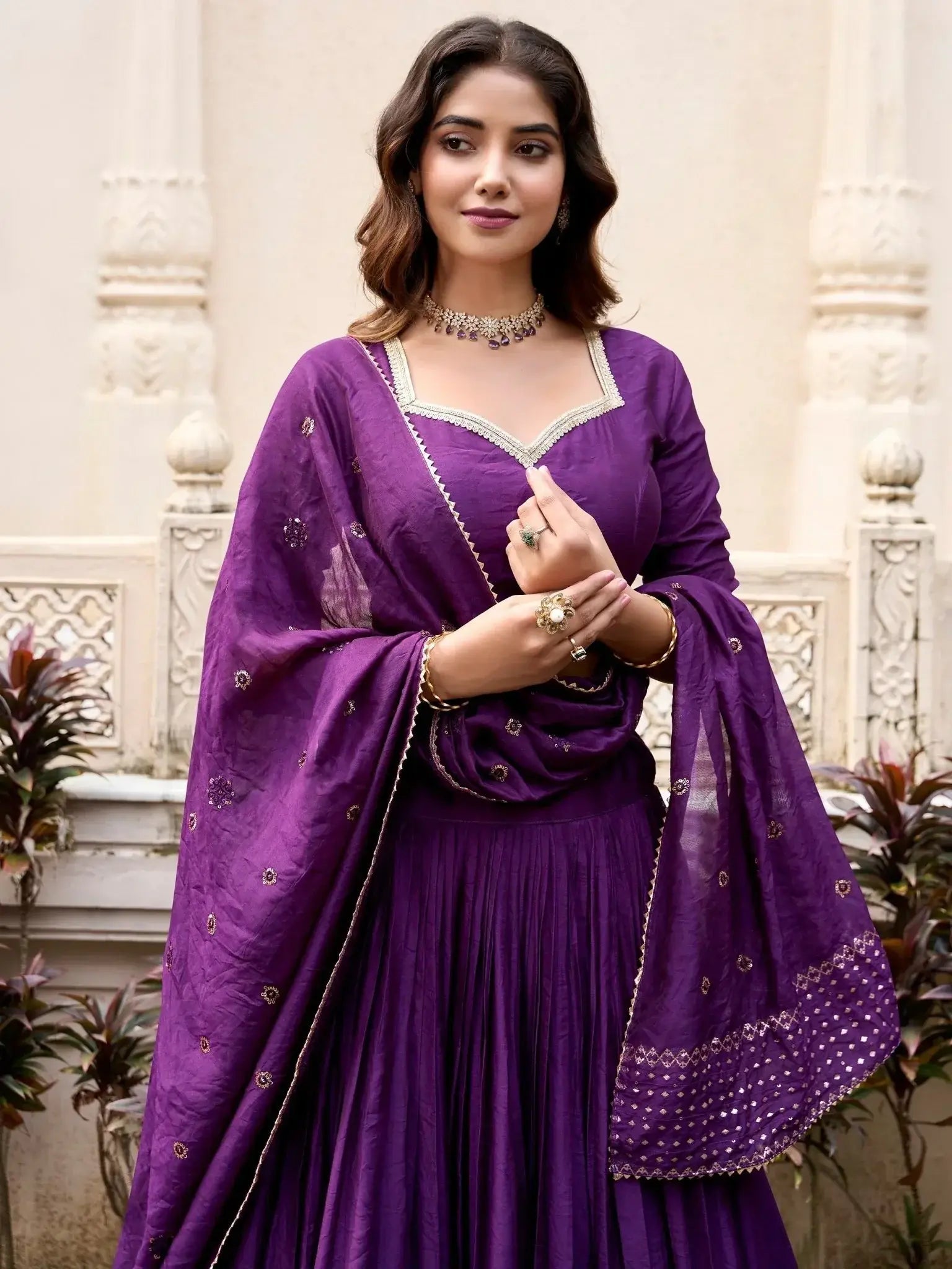 Purple Pure Chanderi Plain Zari Weaving Lehenga Choli