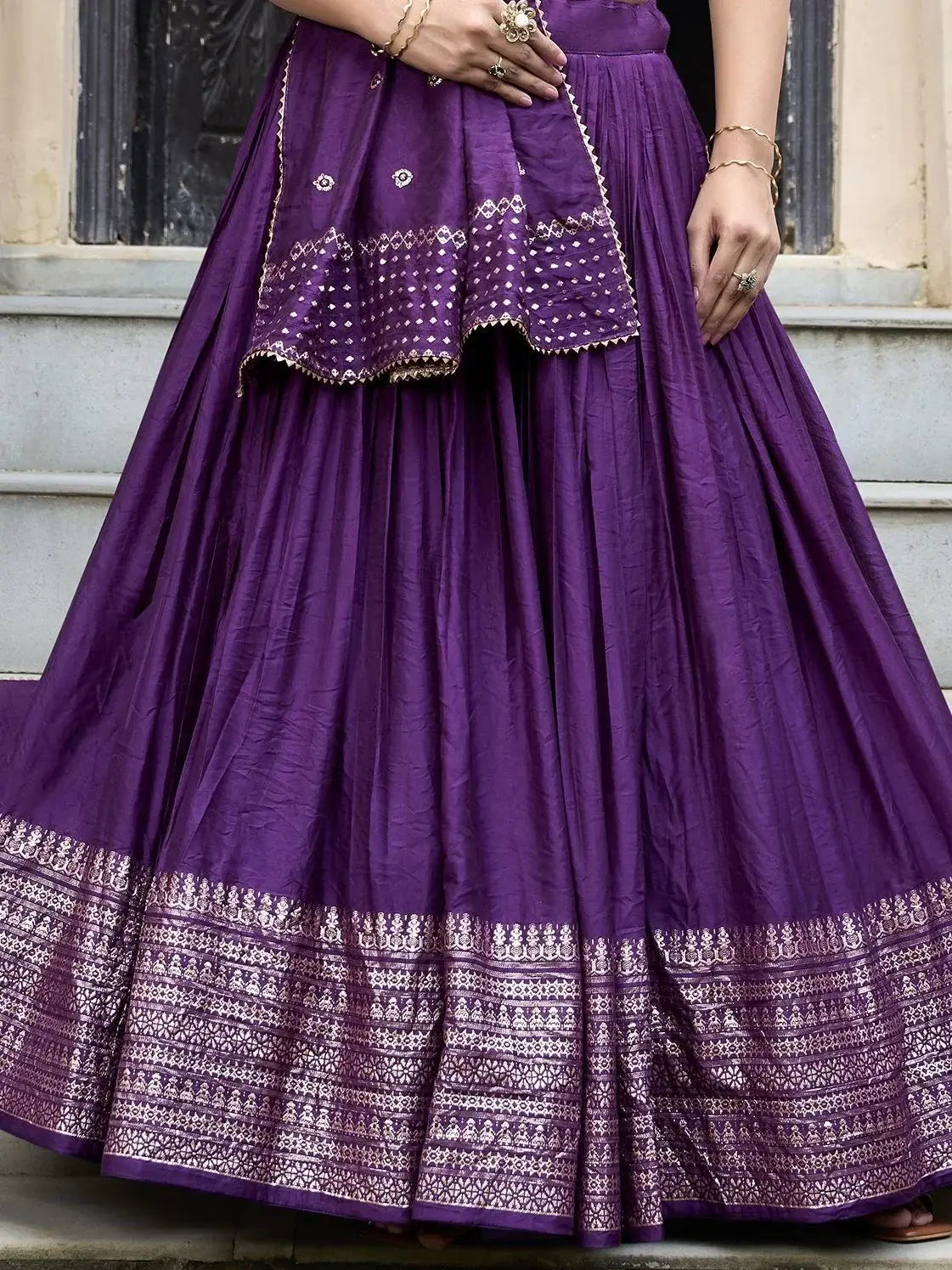 Purple Pure Chanderi Plain Zari Weaving Lehenga Choli