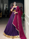 Purple Rayon Mirror Gamthi Work Lehenga Choli with Dupatta