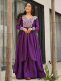 Purple Star Georgette Beads and Sequins Embroidered Work Gown