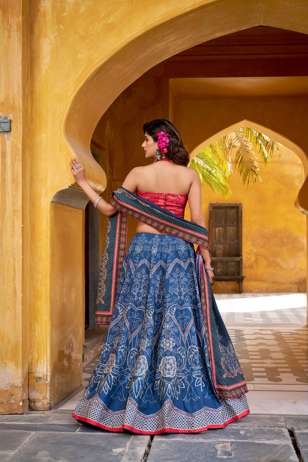 Rajeshwari Blue Vaishali Silk Printed with Beads Work Lehenga Choli Set