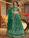 Rama green Dola silk jacquard embroidered lehenga choli with dupatta