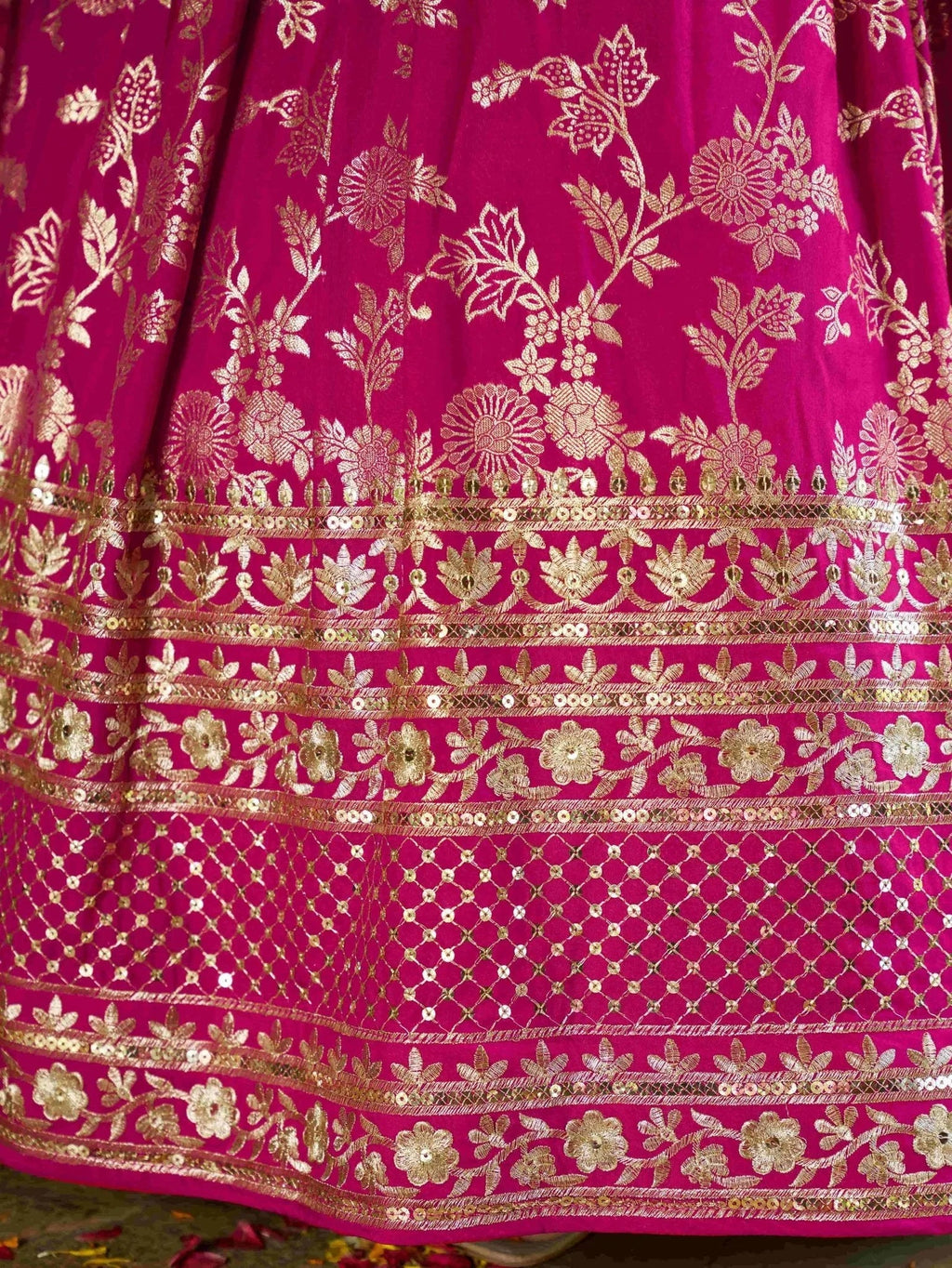 Rani pink Dola silk jacquard embroidered lehenga choli with dupatta
