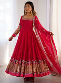 Rani Pink Georgette Embroidered Anarkali Suit with Dupatta and Bottom