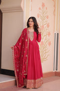 Rani Pink Star Georgette Zari Sequins Embroidered Gown with Dupatta