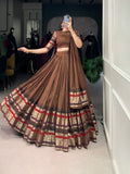 Rava brown pure Chanderi half saree lehenga with zari weaving work