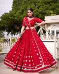 Red Pure Chanderi Bandhej Print with Lace Work Lehenga Choli