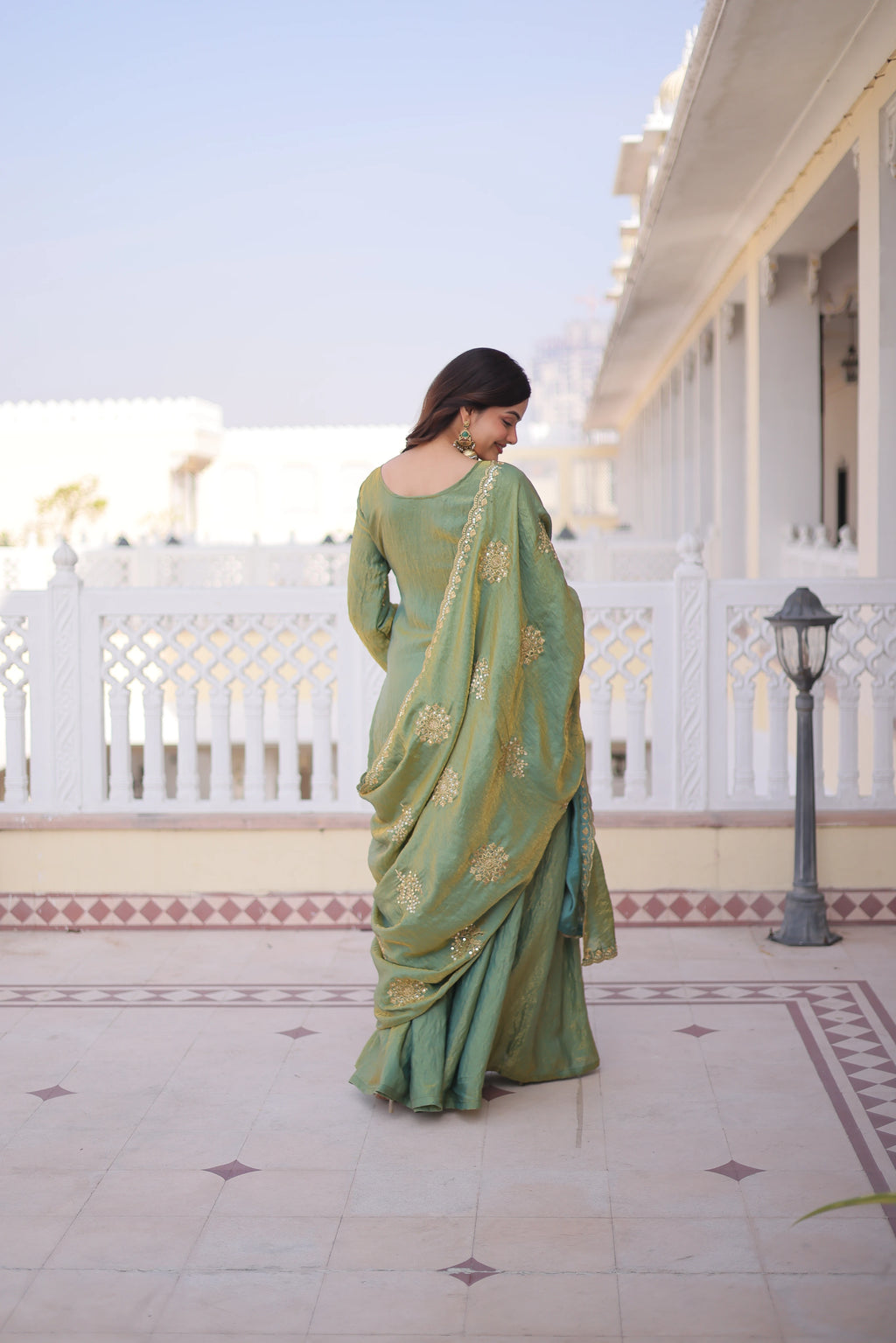 Reysha Pista Green Fendi Crush
Zari Sequins Embroidered Work Kurti Sharara Set