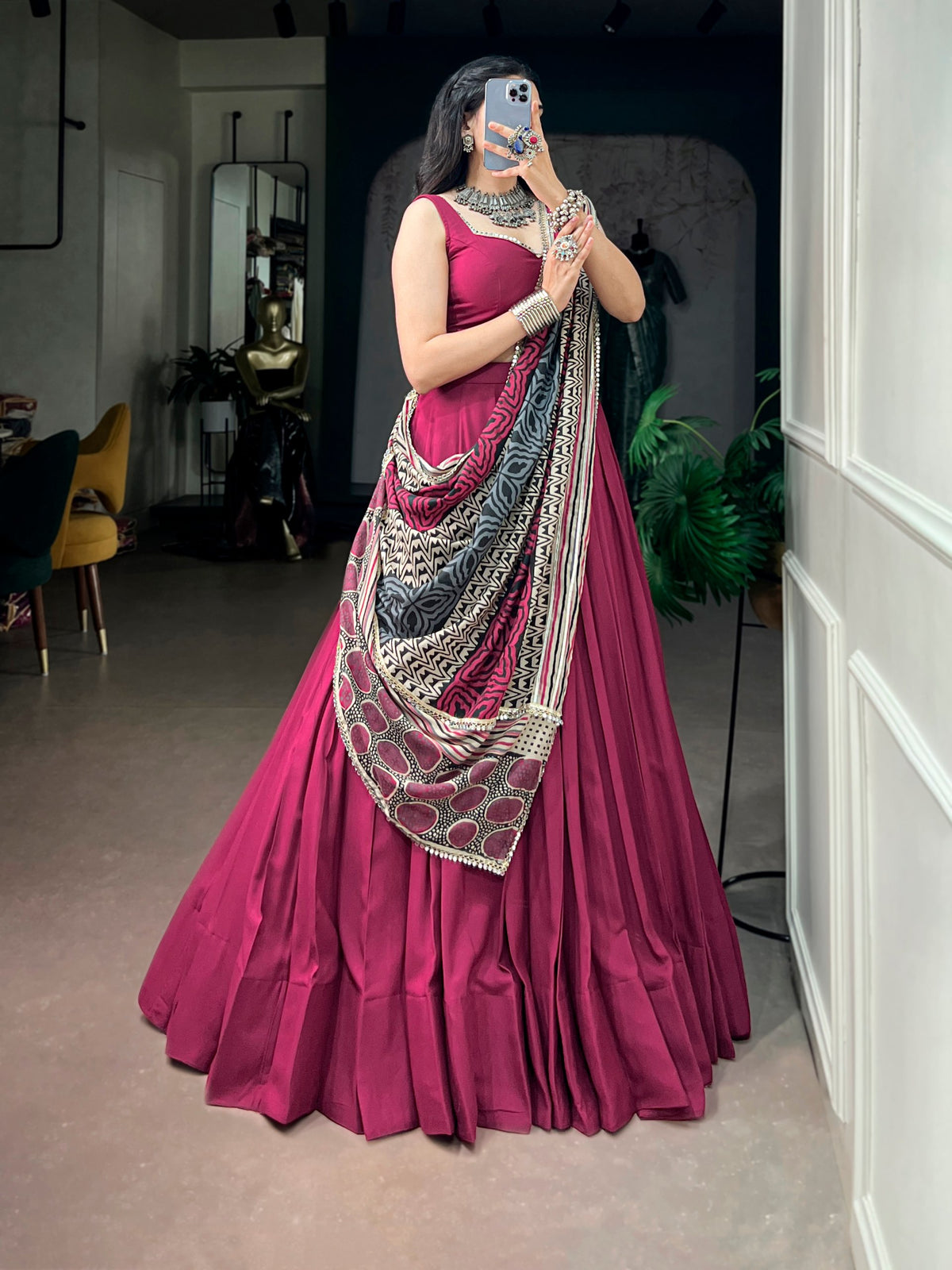 Nandini Pink Reyon Mirror Lace Lehenga Choli