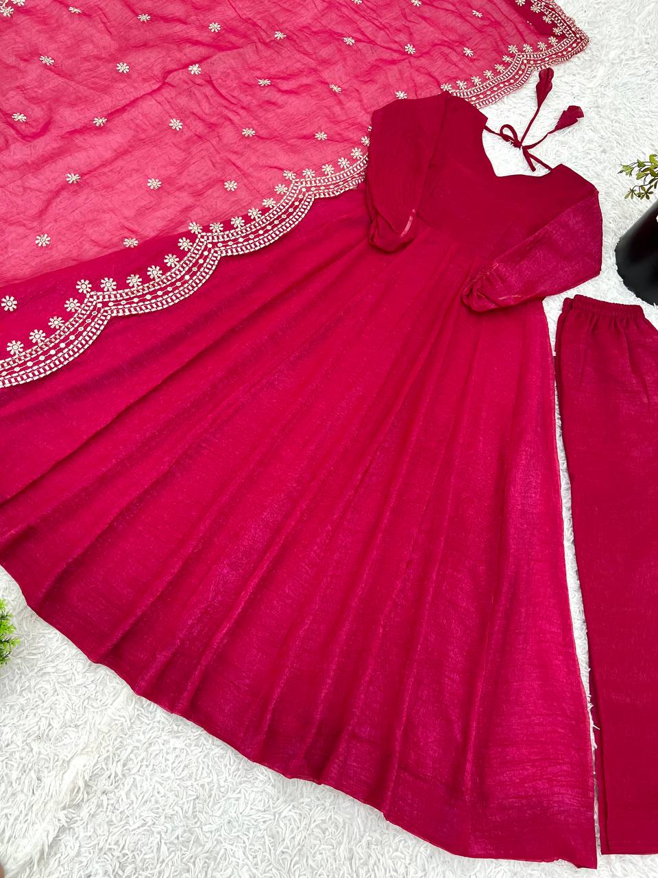 Tiya Fandy Silk Pink Anarkali Suit