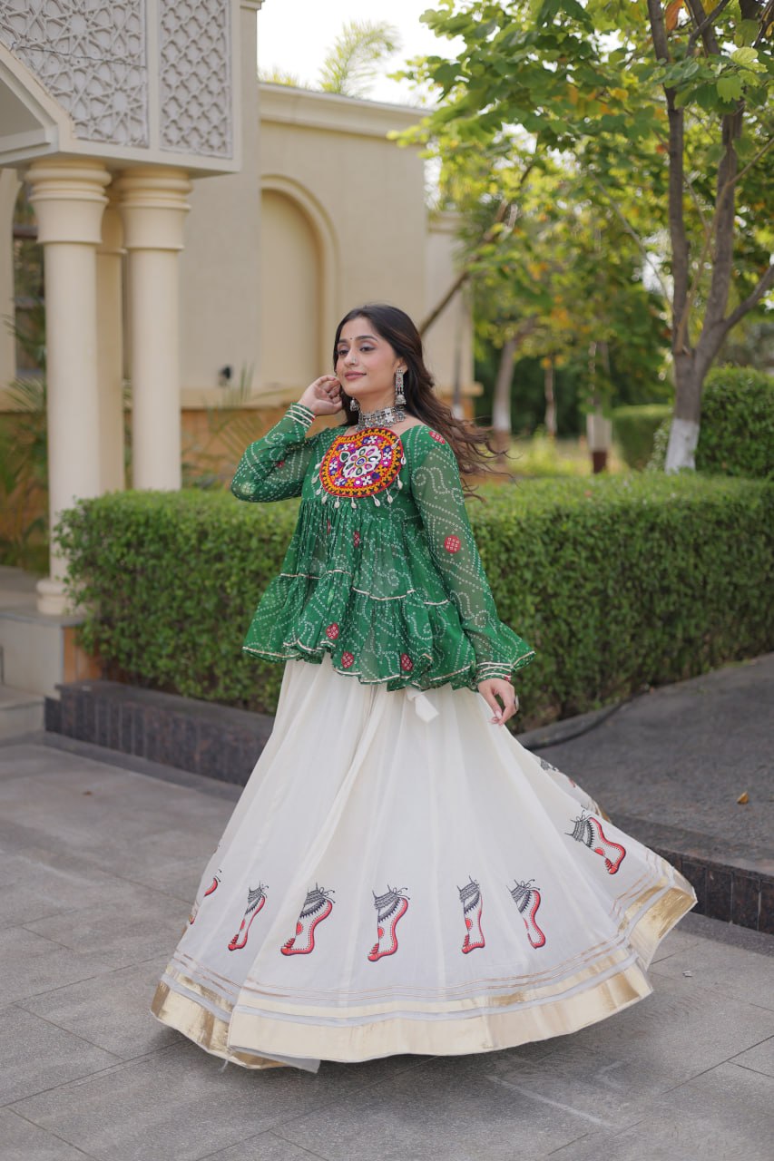 Harshita Green Kora Cotton Gota-Lace Bandhani Lehenga