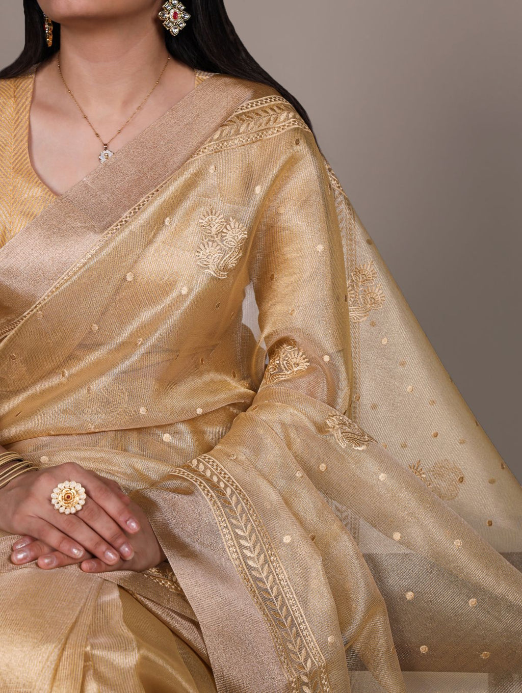 Yellow Color Poly Shimmer Thread Embroidered Saree with Unstitched Blouse