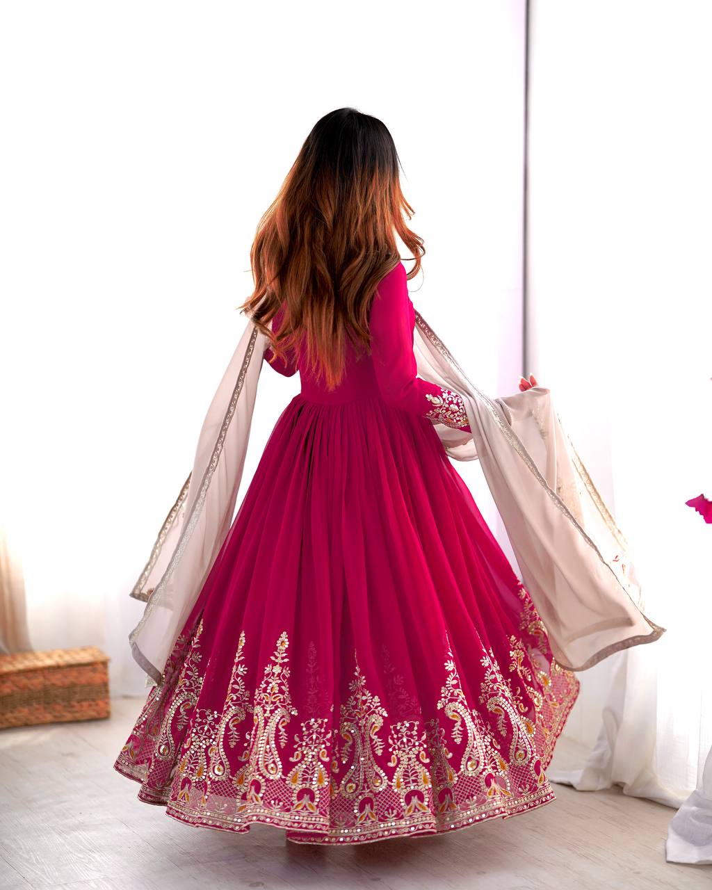 Tejvini Georgette Embroidered Pink Gown