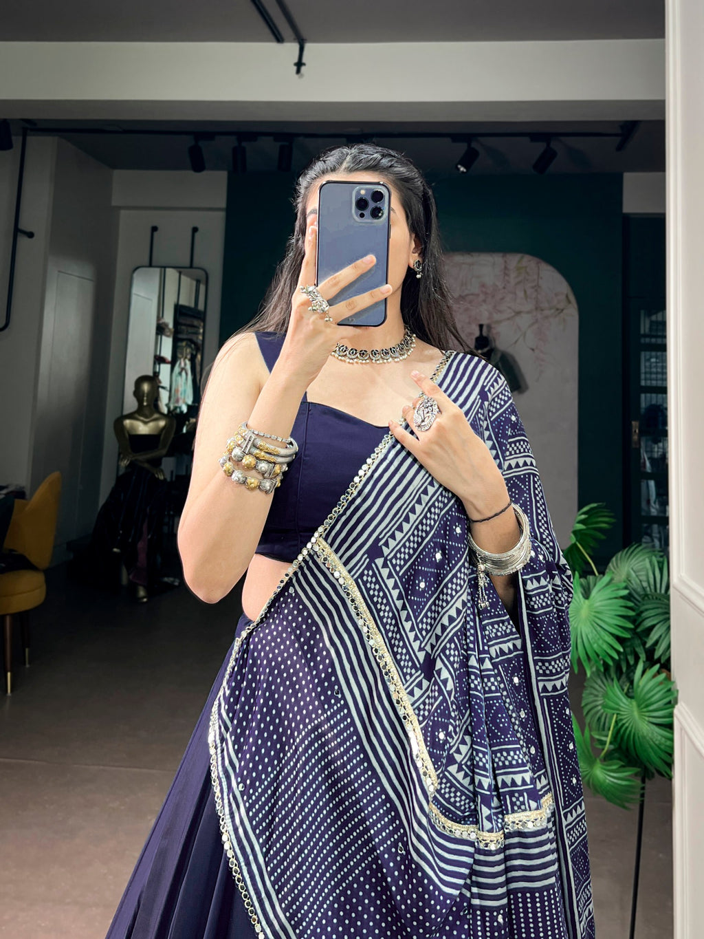 Oorja Blue Moonga Silk Lehenga Choli
