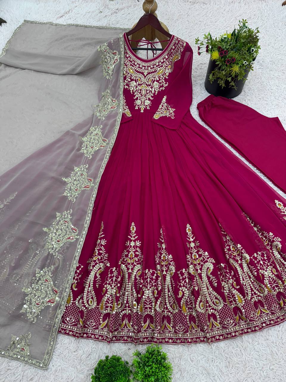 Tejvini Georgette Embroidered Pink Gown